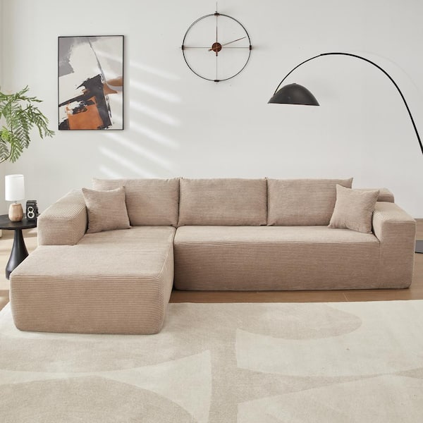 VIVI 104 in. Wide Arm 2-Piece Corduroy Fabric L-Shape Modular Sectional Sofa in Camel with Left Chaise