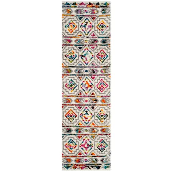 Fiesta Shag 2 ft. x 10 ft. Cream/Multi Geometric Runner Rug