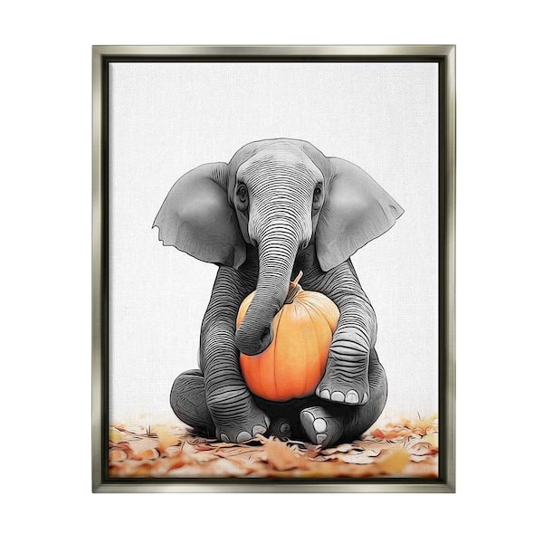 Stupell Industries Elephant in Autumn Leave by Annalisa Latella 1-Piece Floater Frame Graphic Print Animal Poster Art Print 21 in. x 17 in.