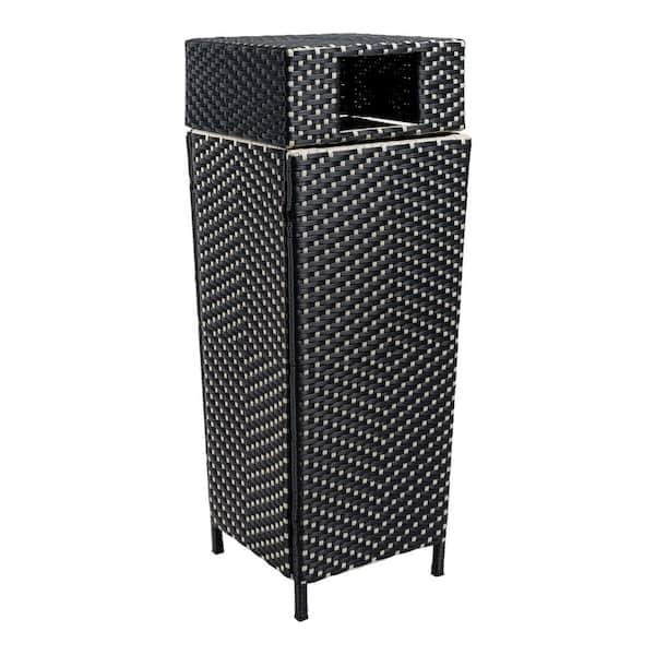 Keaton Modern 24.13-Gal. All-Weather Wicker/Metal Lidded Hideaway Outdoor Trash Can, Dark Navy/White
