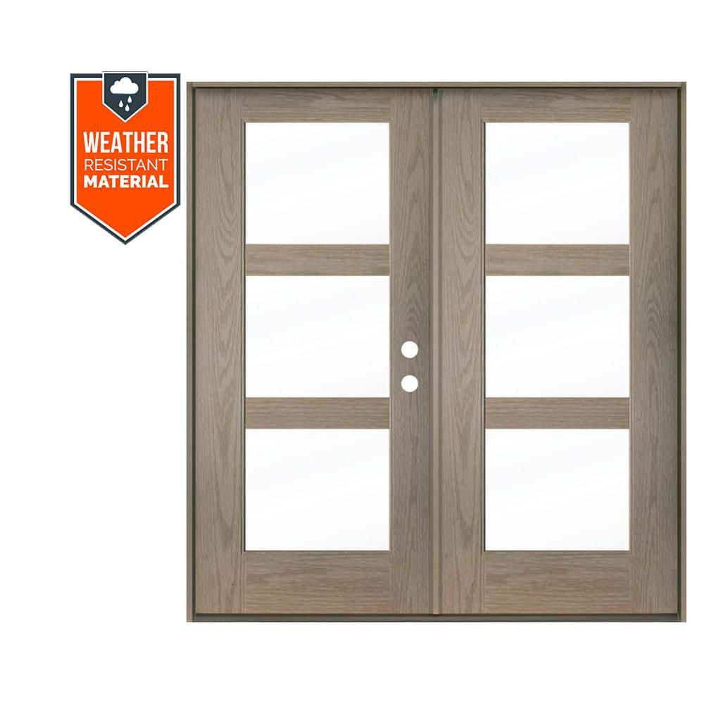 Modern 72 in. x 79 in. 3-Lite Left-Inswing Clear Glass Oiled Leather Stain Double Fiberglass Prehung Front Door price history on PriceWatchPro