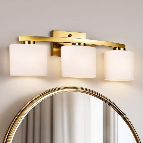 22 in. 3-Light Gold Modern Unique Bathroom Vanity Light with Oval-shaped Etched White Glass Shades