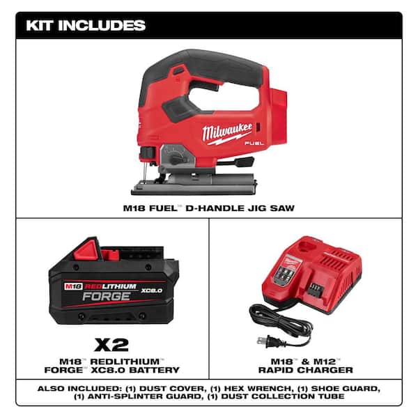 M18 FUEL 18V Lithium-Ion Brushless Cordless Jig Saw w/ (2) FORGE 8.0 Ah Batteries & Charger