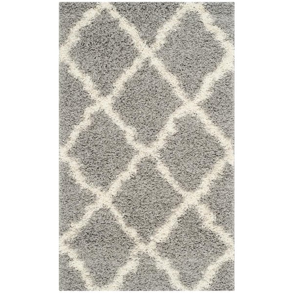 SAFAVIEH Dallas Shag Gray/Ivory Doormat 3 ft. x 5 ft. Geometric Area Rug