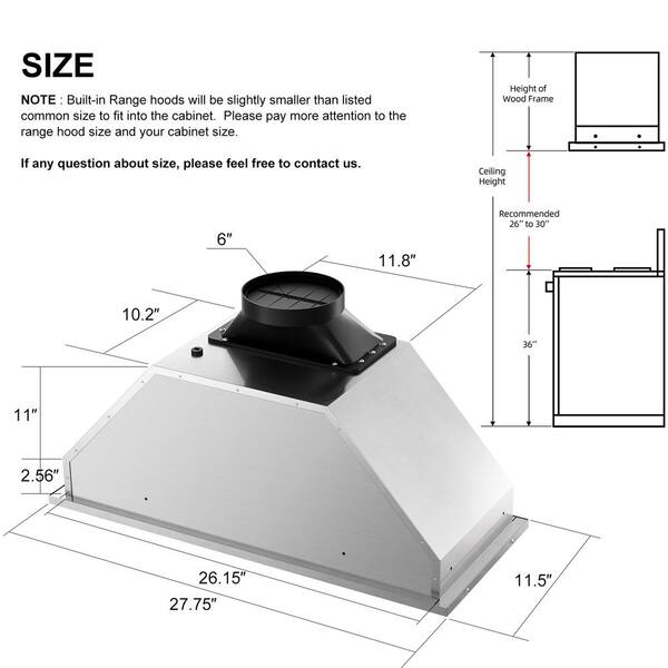 BRANO 30 in. 900 CFM Convertible Insert Range Hood Stainless
