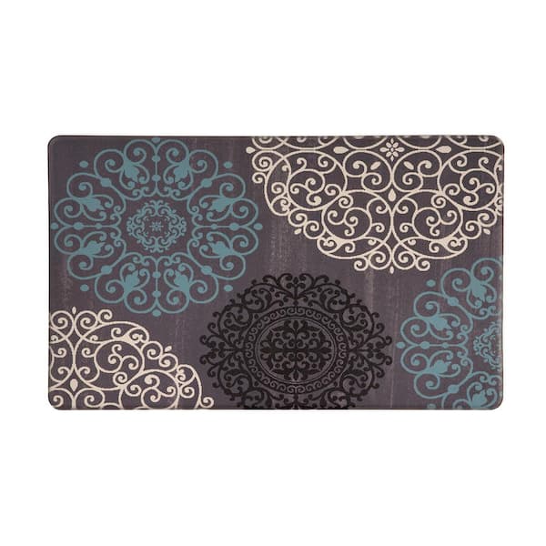 World Rug Gallery Gray 18 in. x 30 in. Contemporary Modern Floral Anti Fatigue Standing Mat