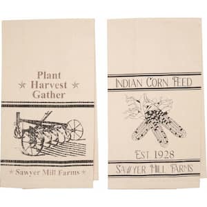 Sawyer Mill Beige Charcoal Plow and Corn Cotton Muslin Unbleached Kitchen Tea Towel Set (Set of 2)