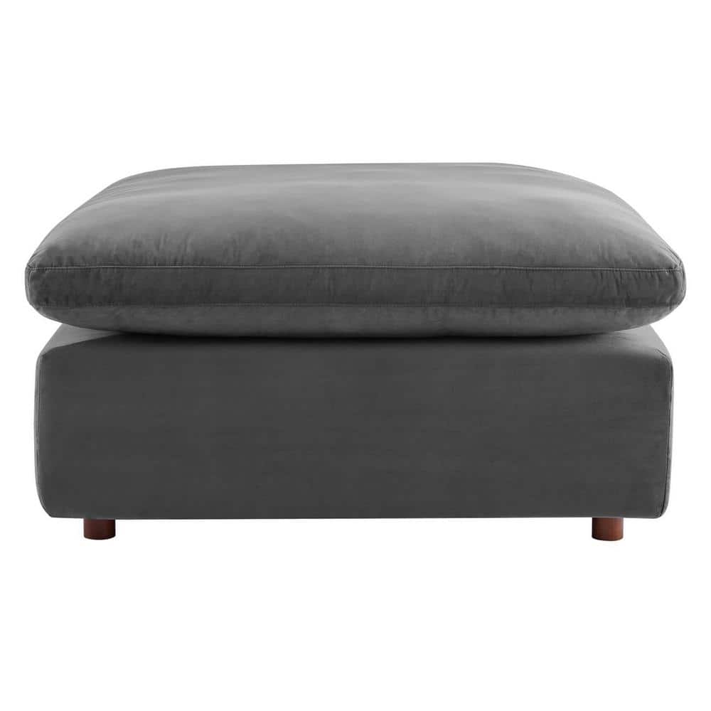 Luxurious Gray Performance Velvet Overstuffed Ottoman