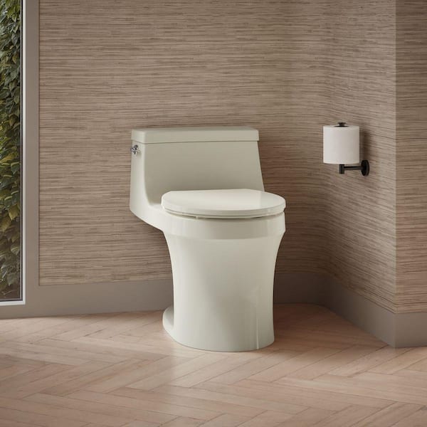 San Souci 12 in. 1-Piece 1.28 GPF Single Flush Round Toilet in Biscuit (Seat Included)