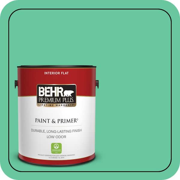 BEHR PREMIUM PLUS 1 gal. #470B-4 Intense Jade Flat Low Odor Interior Paint & Primer