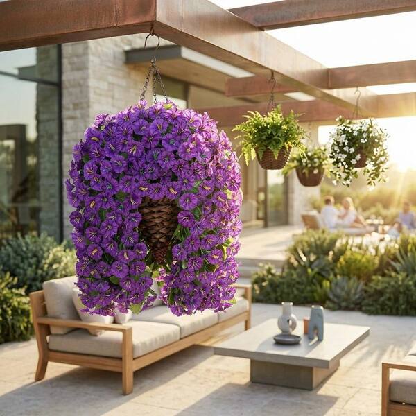 27.6 in. Purple Indoor/Outdoor Hanging Artificial Morning Glory