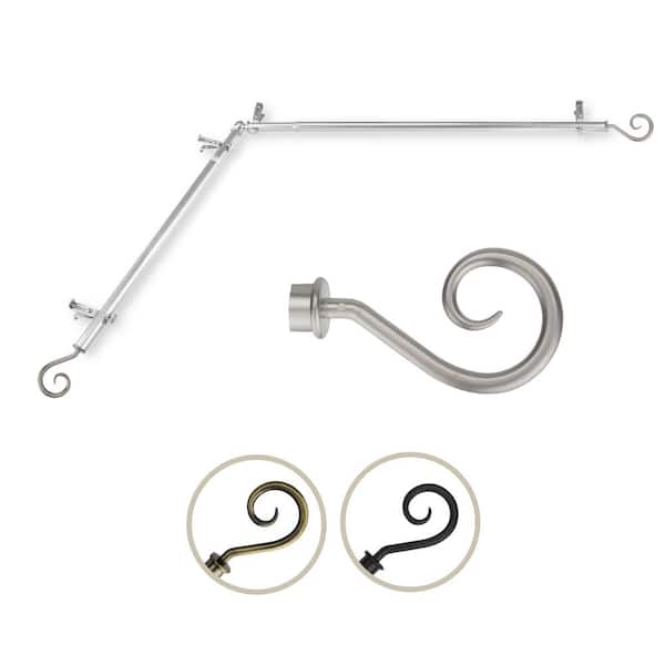 Rod Desyne 13/16" Dia Adjustable 48" to 84" Single Corner Window Curtain Rod in Satin Nickel with Curl Finials