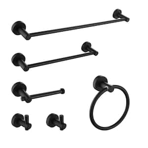 Amii 6-Piece Bath Hardware Set Included Towel Bar, Towel Ring, Robe Hook, Toilet Paper Holder in Matte Black