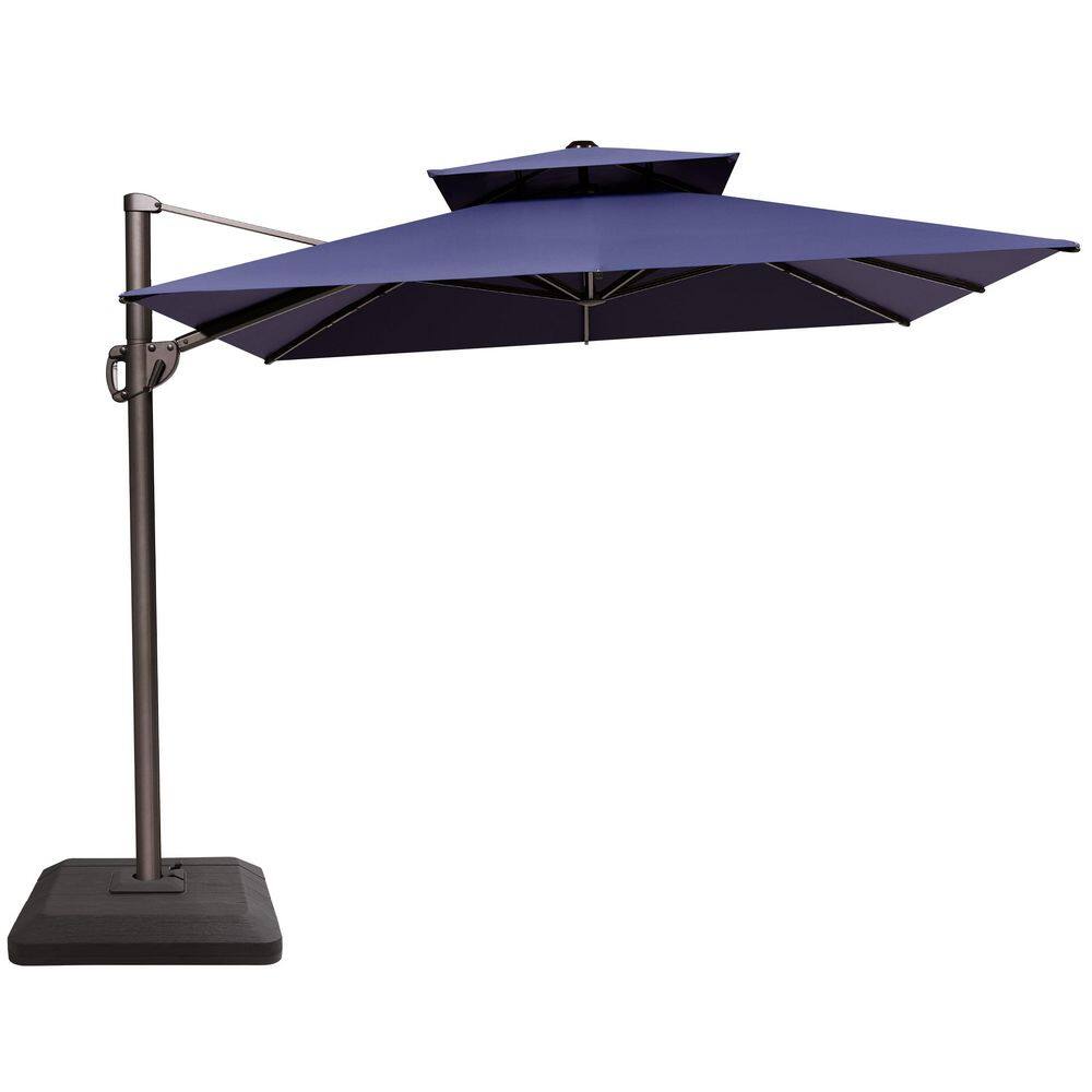 12 ft. x 9 ft. Double Top Cantilever Tilt Patio Umbrella in Navy Blue with 220 lbs. HDPE Brown Base price history on PriceWatchPro