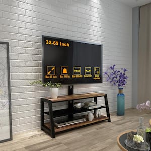 Wooden Storage TV Stand Black Tempered Glass Height Adjustable TV Console Fits TV's up to 65 in.