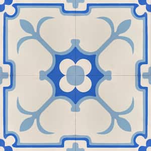KCT 11 Baby Blue, White 8 in. x 8 in. Regular Handmade Floor/Wall Cement Tile (7.11sq. ft./Box)