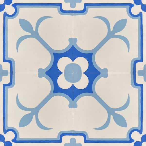 Unbranded KCT 11 Baby Blue, White 8 in. x 8 in. Regular Handmade Floor/Wall Cement Tile (7.11sq. ft./Box)