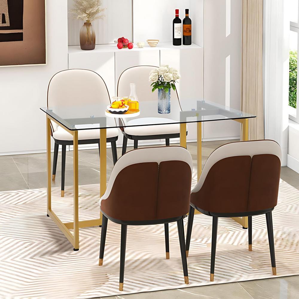 55'' Black Glass Top Dining Table with Iron Base