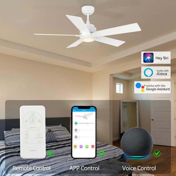Aspen II 52 in. Dimmable LED Indoor/Outdoor White Smart Ceiling Fan with Light and Remote, Works with Alexa/Google Home