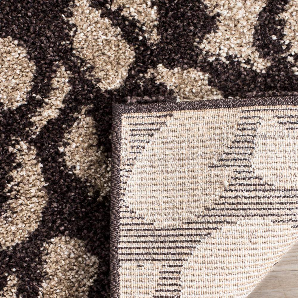 Handcrafted Round Dark Brown Grey Floral Shag Rug, 59 in
