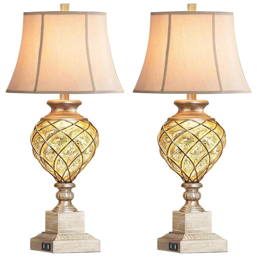 29 in. Beige Tall Bedside Lamp with Night Light, Vintage Table Lamps with Usbs Faux Silk Shade for Living Room End Table price history on PriceWatchPro