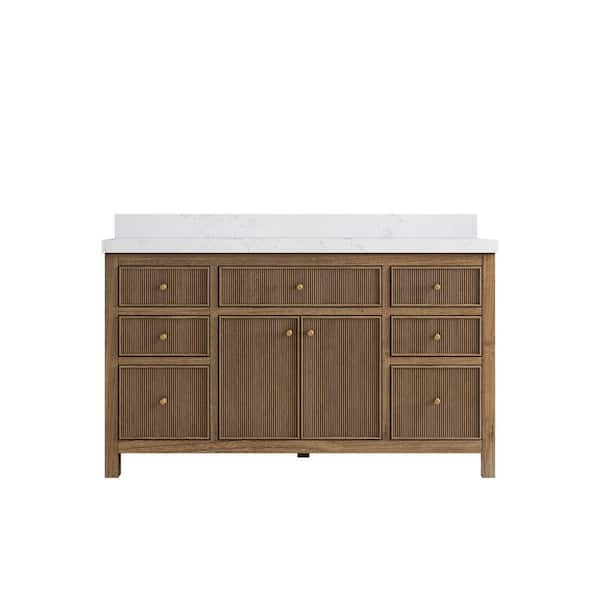 Willow Collections Sonoma Teak 60 in. W x 22 in. D x 36 in. H Single Sink Bath Vanity in Dark Teak with 2" Empira Quartz Top