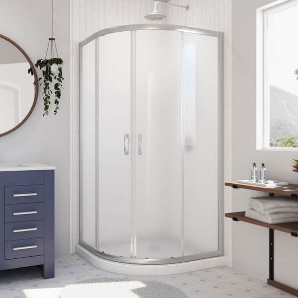 DreamLine Prime 36 in. x 74-3/4 in. Semi-Frameless Sliding Corner Shower Kit in Brushed Nickel with White Base