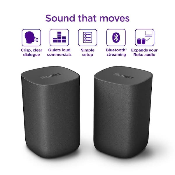 wildernis Tether spleet Roku Wireless Speakers Surround Sound System for Roku TV with 2 Speakers in  Black 9020R2 - The Home Depot