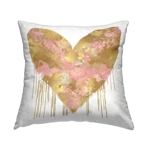 Stupell Industries Abstract Glam Pink Heart Gold Square Outdoor Throw Pillow