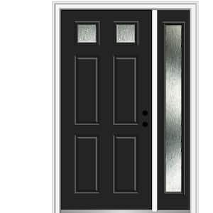 48 in. x 80 in. Left-Hand Inswing Rain Glass Black Fiberglass Prehung Front Door on 4-9/16 in. Frame
