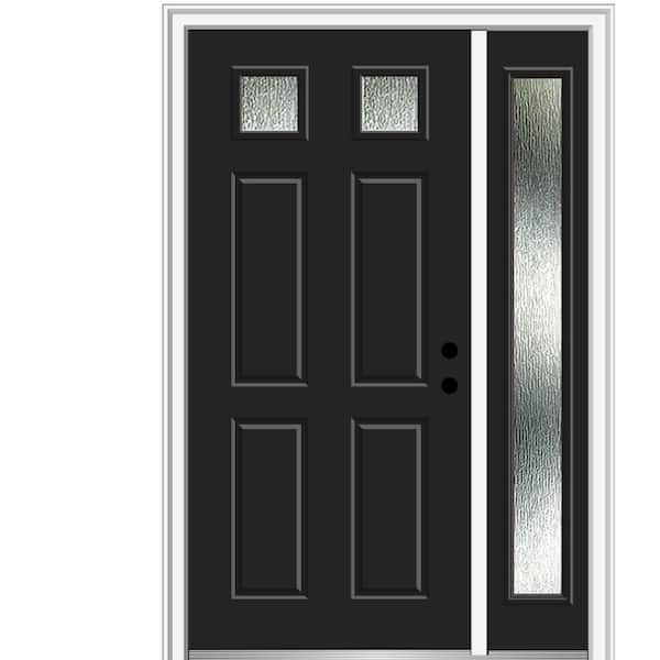 MMI Door 50 in. x 80 in. Left-Hand Inswing Rain Glass Black Fiberglass Prehung Front Door on 4-9/16 in. Frame