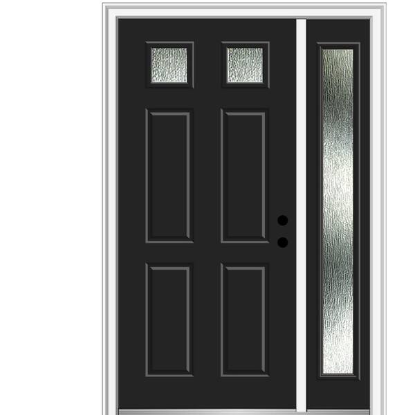 MMI Door 48 in. x 80 in. Left-Hand Inswing Rain Glass Black Fiberglass Prehung Front Door on 6-9/16 in. Frame