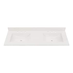 61 in. W x 22 in. D Cultured Marble White Rectangular Double Sink Vanity Top in White