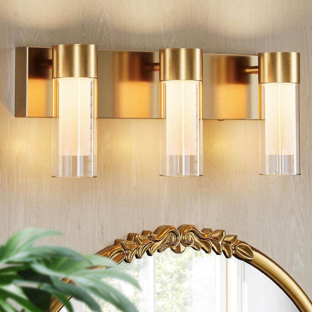 19.7 in. 3-Light Gold Integrated LED Bathroom Vanity Light, Double-Layer Glass Wall Lights with 3CCT Adjustable Lighting price history on PriceWatchPro