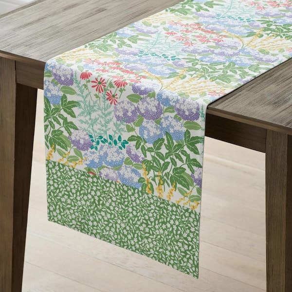 The Company Store Floral Blossom Tabletop 16 in. W x 90 in. L Green Floral CottonTable Runner