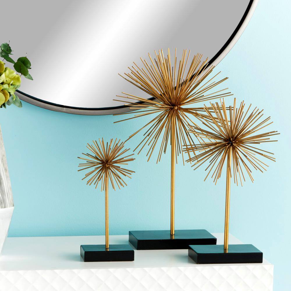 Gold Solid Starburst Metal Sculpture Trio, 11"/15"/20" Height