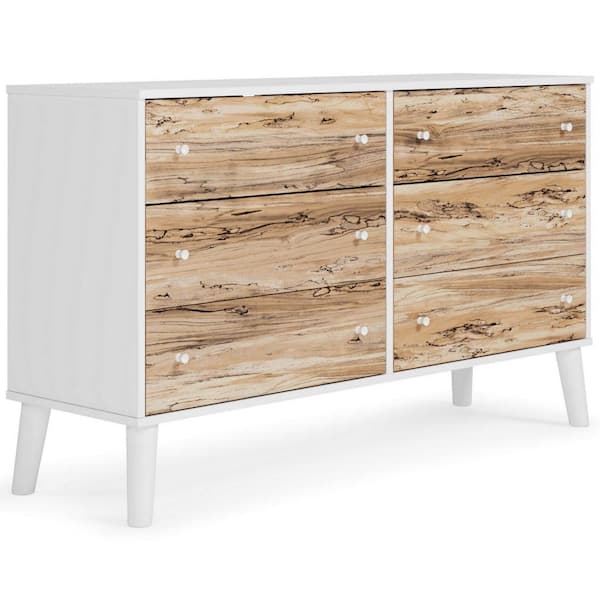 Benjara 18.88 in. White and Brown 6-Drawer Wooden Dresser Without Mirror