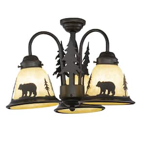Yosemite 3-Light LED Burnished Bronze Rustic Tree Mini Chandelier or Ceiling Fan Light Kit with Shades