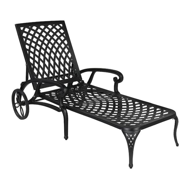 Phewnyzo 62.5 in. x 22.8 in. x 11.8 in. Black Chaise Lounge Aluminum with wheels 3-adjustable backrest