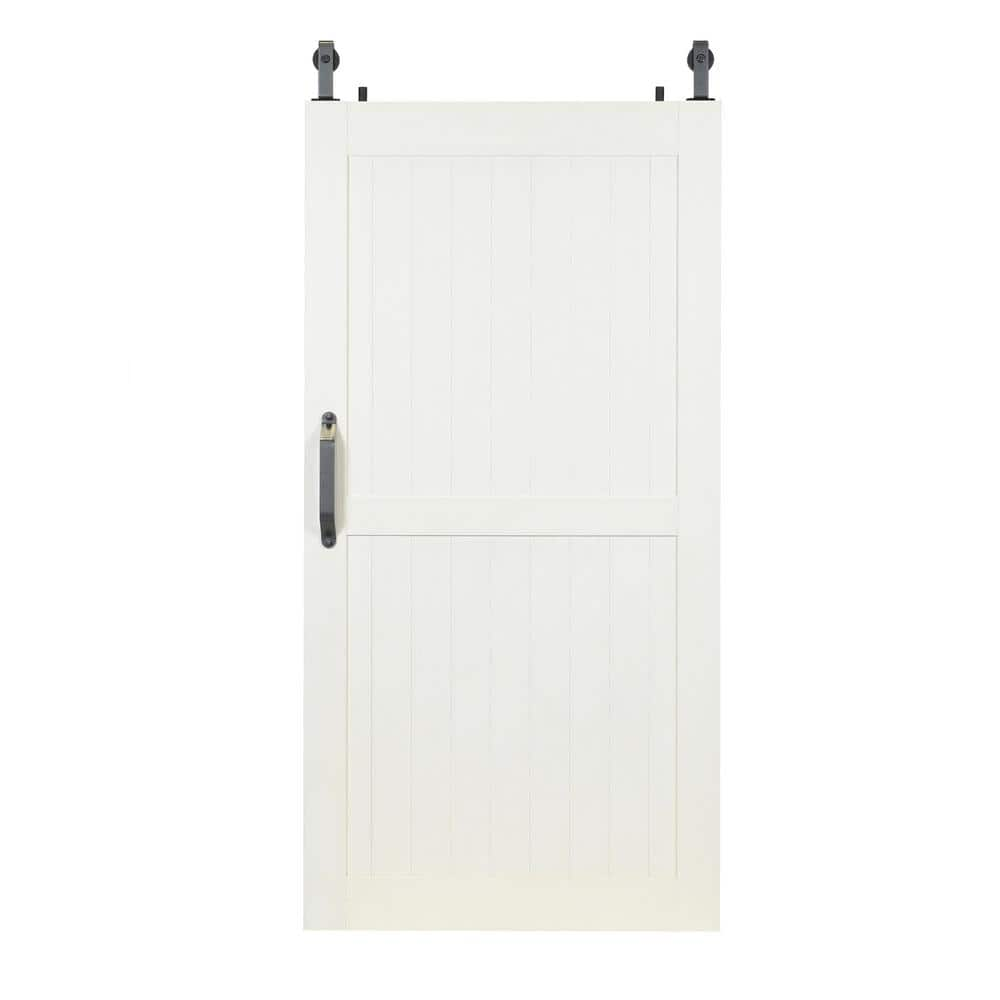 Pinecroft Montana 42 in. x 84 in. White Ash PVC Vinyl H/K Style Sliding Barn Door with Hardware Kit - Door Assembly Required