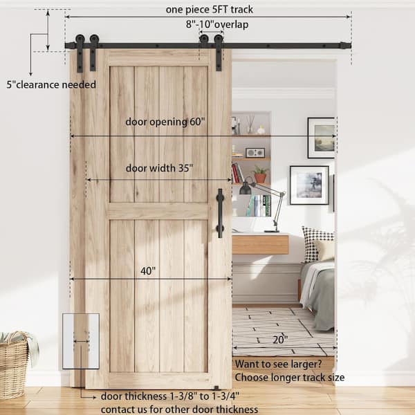 5 ft./60 in. Single Track Bypass Sliding Barn Door Hardware Kit for Double Doors, Low Ceiling 5 ft./60 in. Single Track Bypass Sliding Barn Door Hardware Kit for Double Doors, Low Ceiling