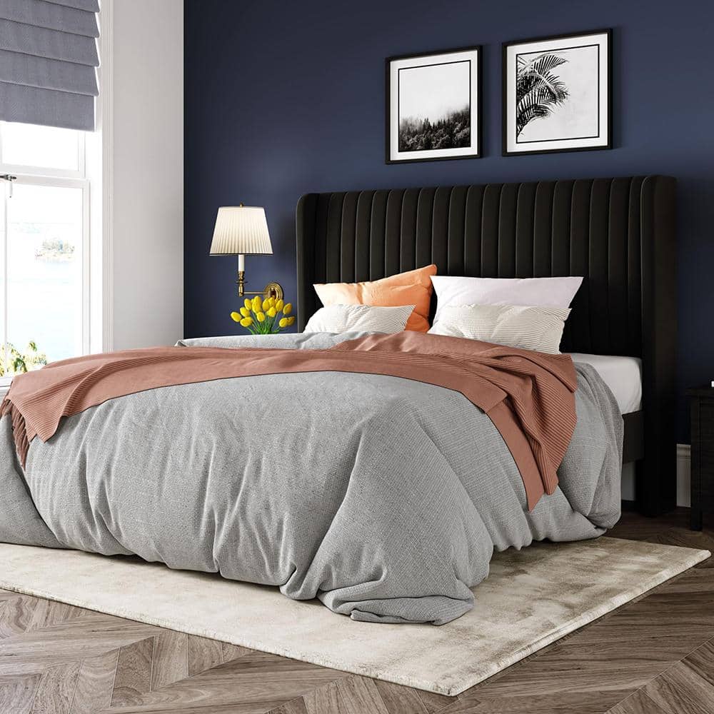 13.6 in. Black Metal Queen Size Platform Bed Frame with Velvet Headboard price history on PriceWatchPro