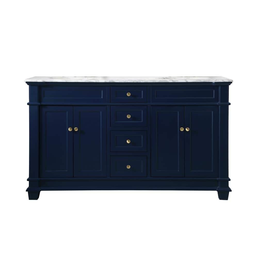 Timeless Home 60 in. W x 21.5 in.D x 35 in.H Double Bath Vanity in Blue wit