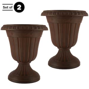 16 in. W x 18 in. H-in. Plastic Urn Planter 2-Pack, Brown