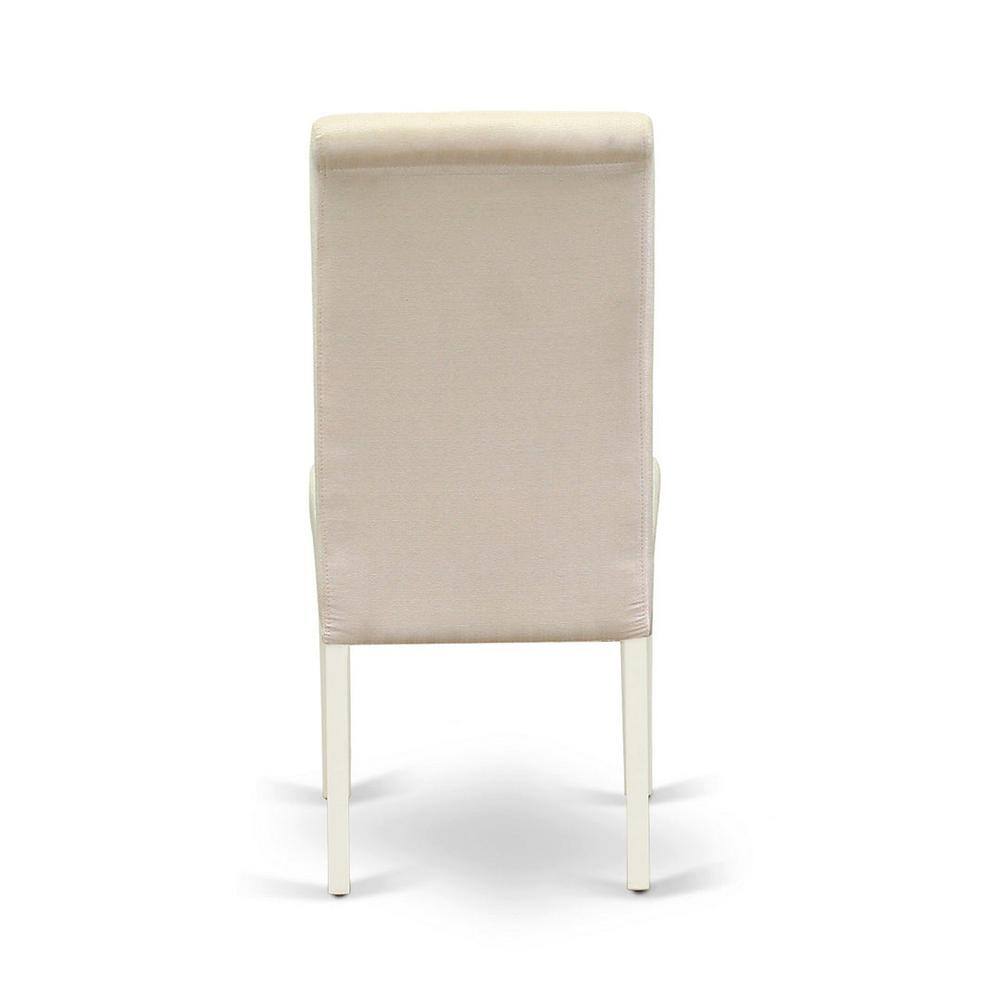Cream Linen Upholstered Parsons Side Chair with White Wood Legs - Set of 2