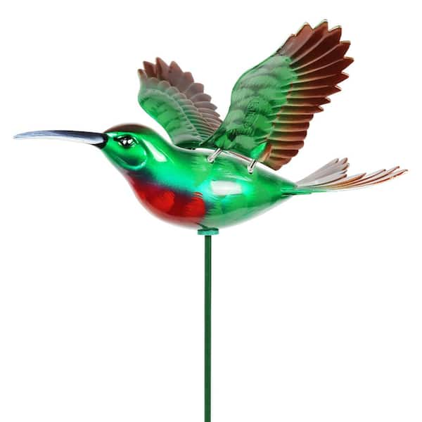 Exhart 2.4 ft. WindyWing Hummingbird Ruby Red Throat Metallic with Bronze Tips Multi-Color Plastic Garden Stake