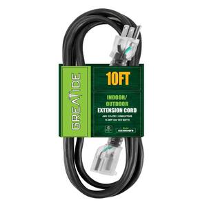 10 ft. 12/3 Heavy Duty Outdoor Extension Cord with 3 Prong Grounded Plug-15 Amps Power Cord Black