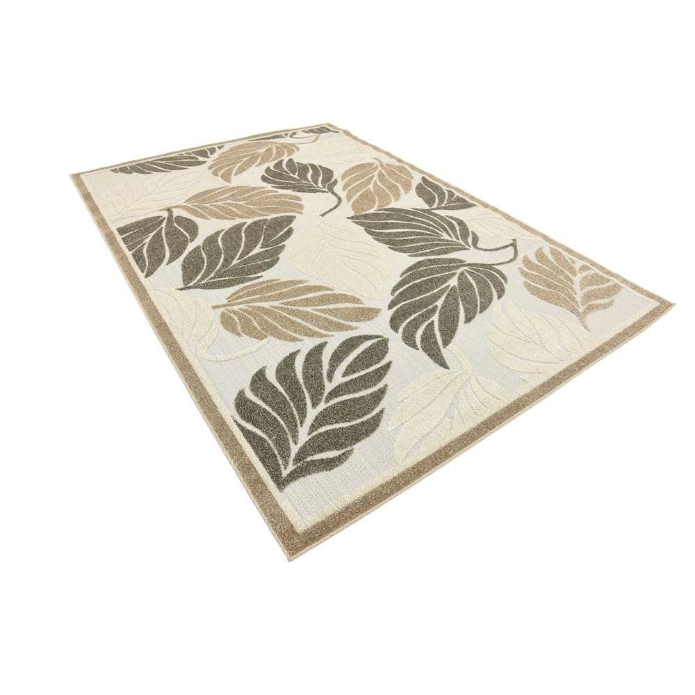 Beige and Gray 6' x 9' Abstract Synthetic Outdoor Rug