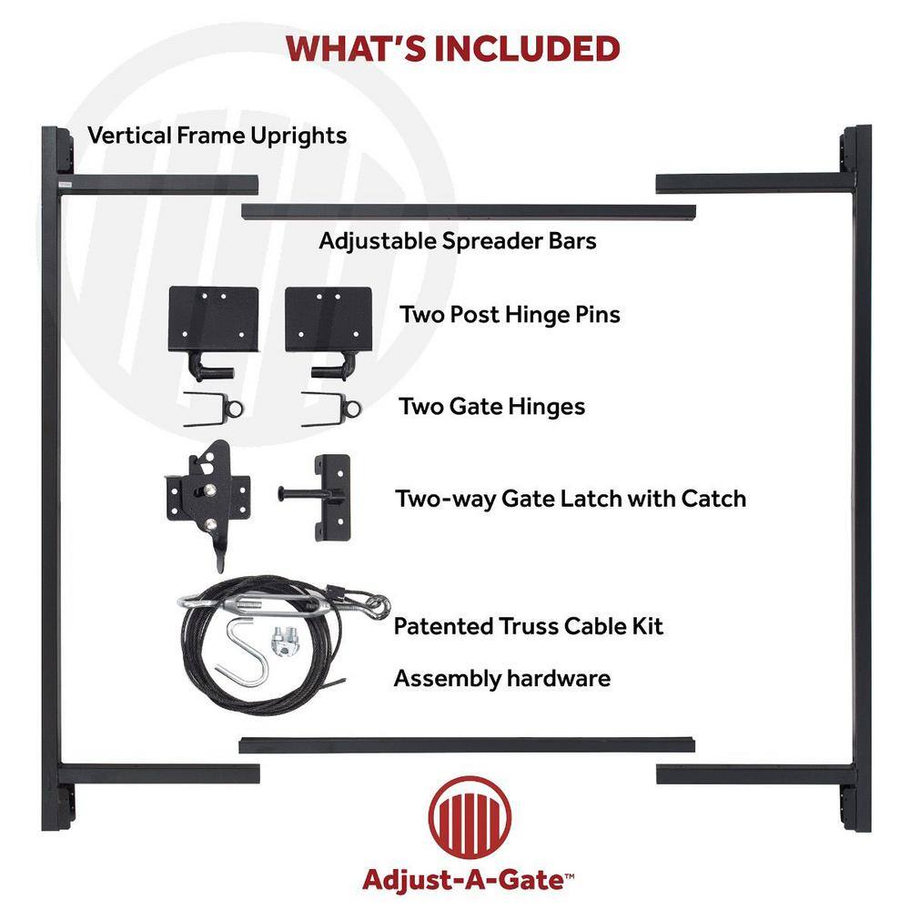 Adjustable Black Steel Frame Gate Kit with Truss Cable System
