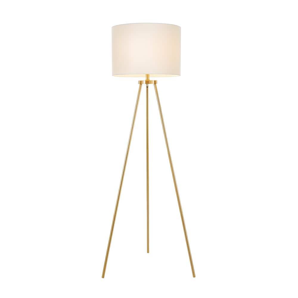 Hampton Bay Quinby 58 in. Gold Tripod Floor Lamp with White Fabric Shade